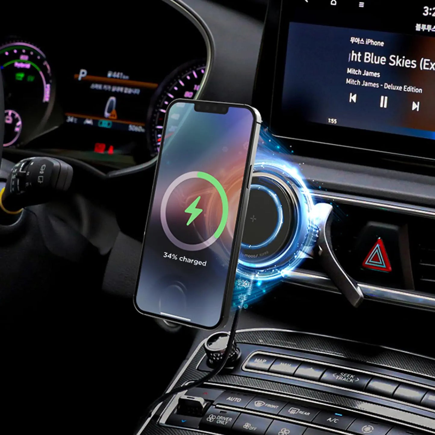 Magnetic Car Mount 15W Fast wireless charger with air vent Cooling fan Strong magnet Compatible with iPhone Galaxy LG