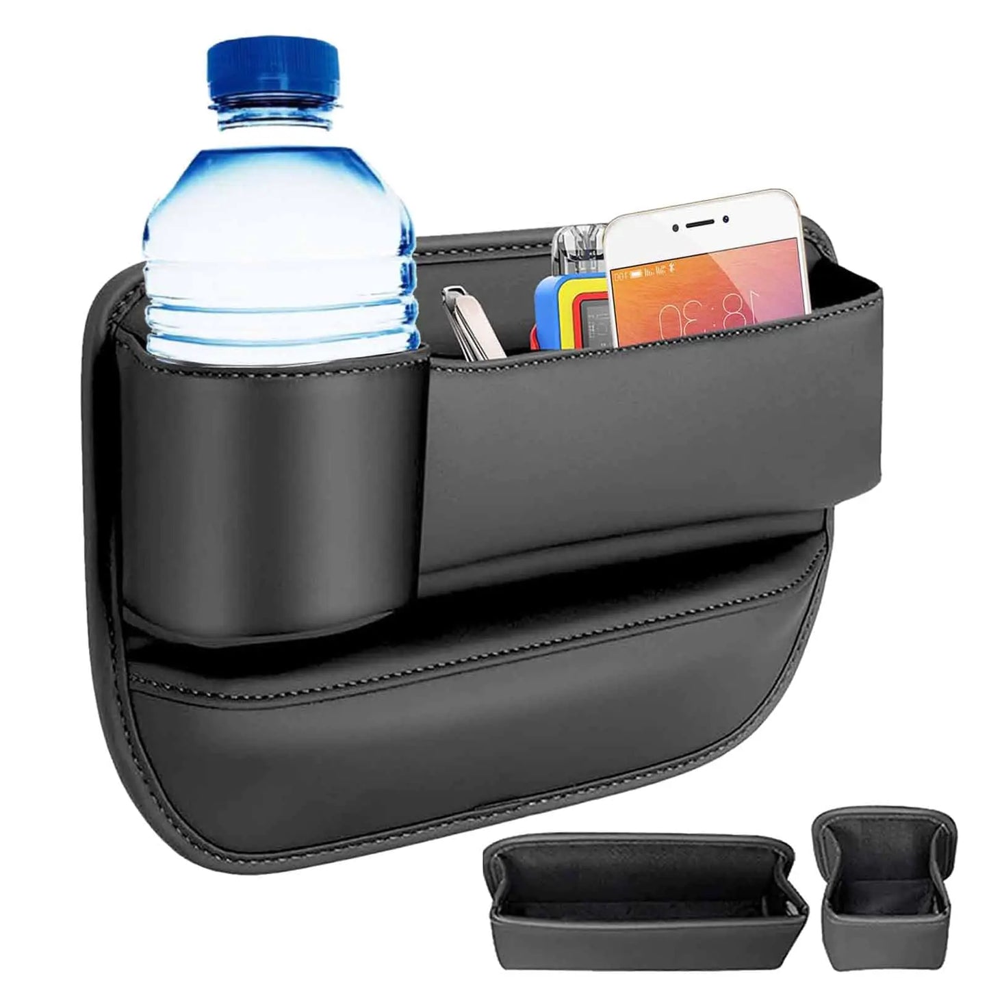 Car Leather Cup Holder Gap Bag Car Seat Gap Filler Organizer with Water Cup Holder Removable Adjustable Leather Cup Holder Seat Gap Organizer for Seat Gap Filling and Item Storage