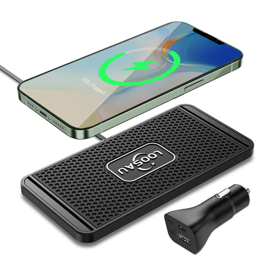 15W Fast Wireless Charging Pad LOOSAU Wireless car Charger Non Slip for car Wireless Phone Charger for iPhone 15/14/13/12/11 Pro Max XS x Samsung Galaxy S23 Ultra S22/S21/S20/S10+/ S9+Note 9 etc